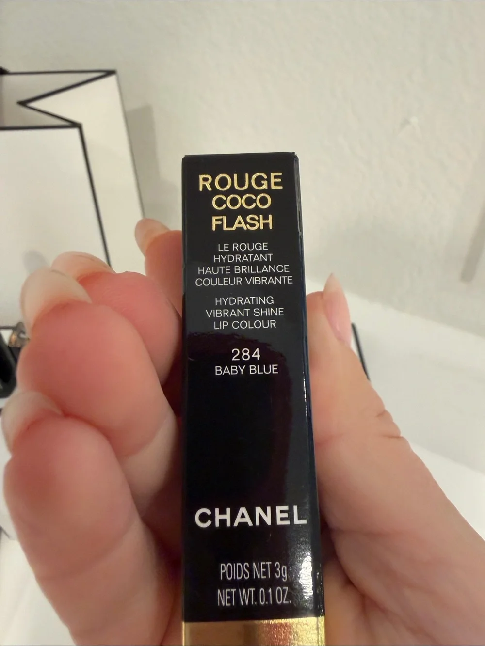 CHANEL Rouge Coco Flash Lipstick 284 Baby Blue CHANCE Velvet Pouch Bundle NWT